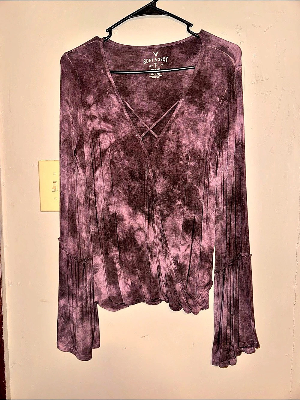 American Eagle Soft & Sexy Tie-Dye Long Sleeve Blouse Purple Size Medium